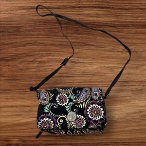 Vera Bradley Crossbody Wallet Floral‎ Quilted Black Purse